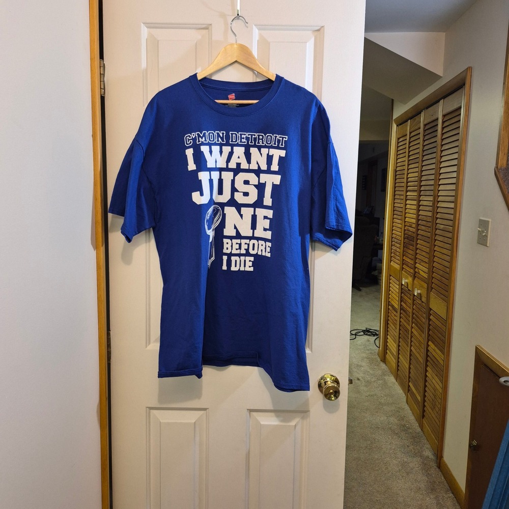Hanes Detroit Football Graphic Shirt Mens 2XL Blue C'mon Detroit I Want Just One